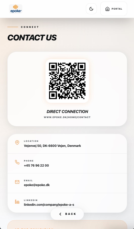 EPOKE touchscreen contact page example