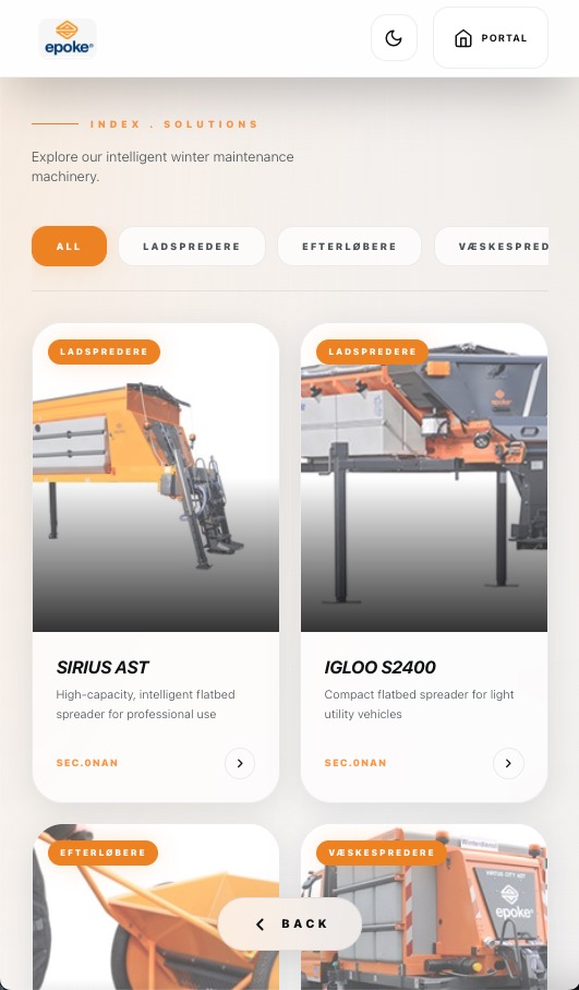 EPOKE touchscreen services page example