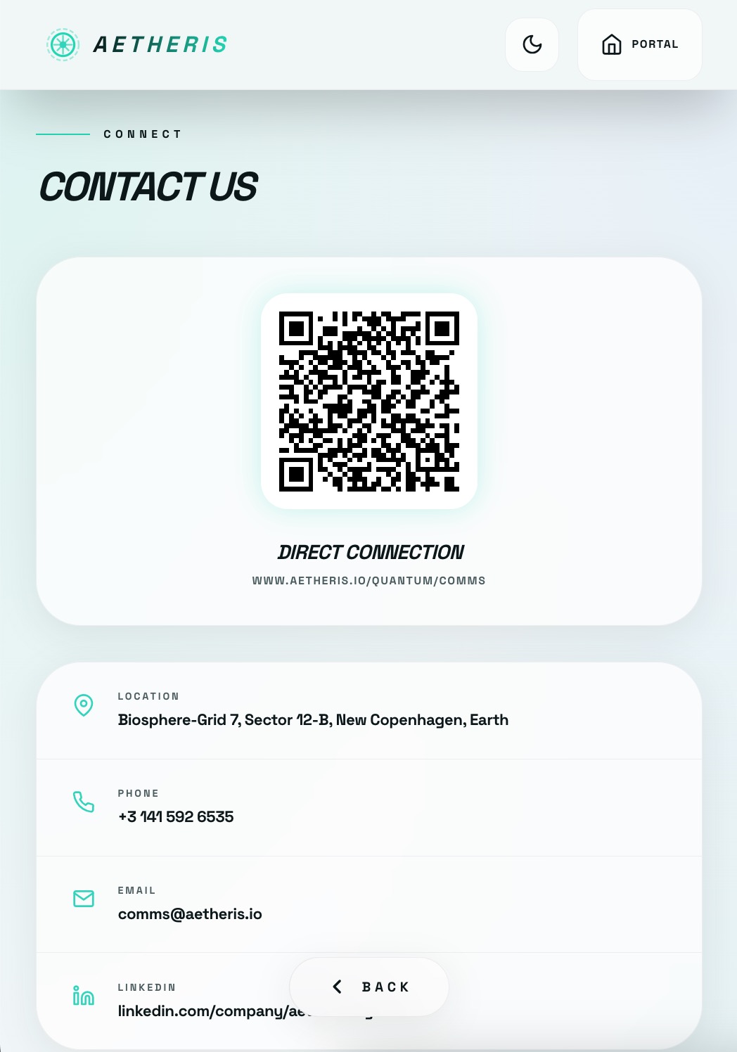 Touchscreen contact page with QR handoff example